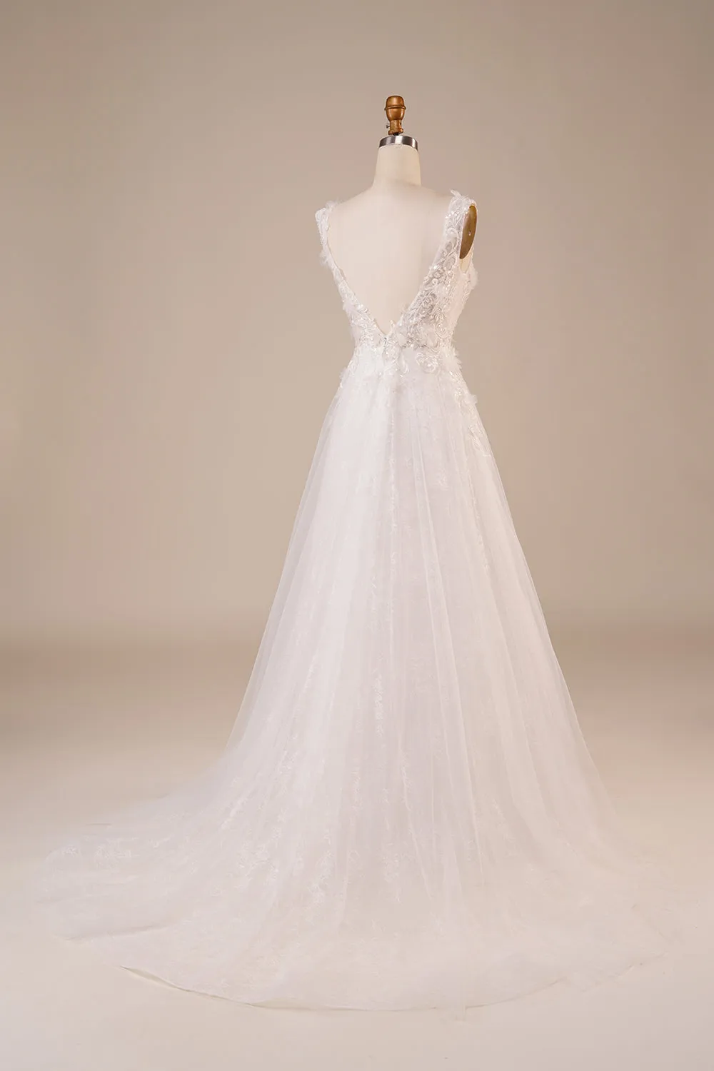 Sparkly Tulle Beaded Ivory Long Wedding Dress sold by Zapaka product image thumbnail 2