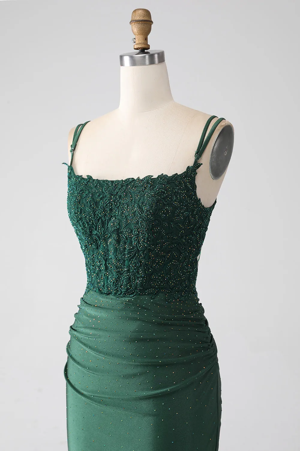 Dark Green Mermaid Spaghetti Straps Long Corset Prom Dress sold by Zapaka product image thumbnail 5