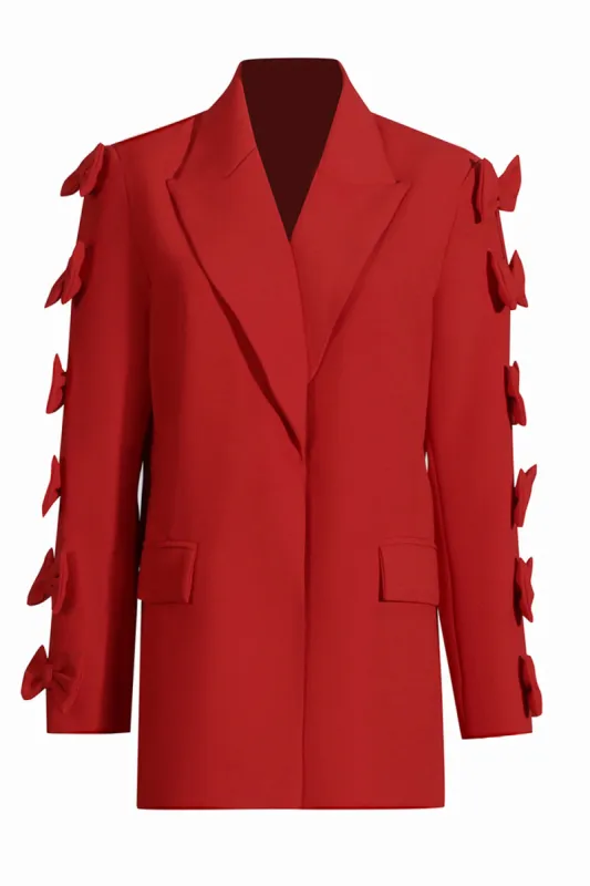 Red Peak Lapel Women Prom Blazer with Bow sold by Zapaka