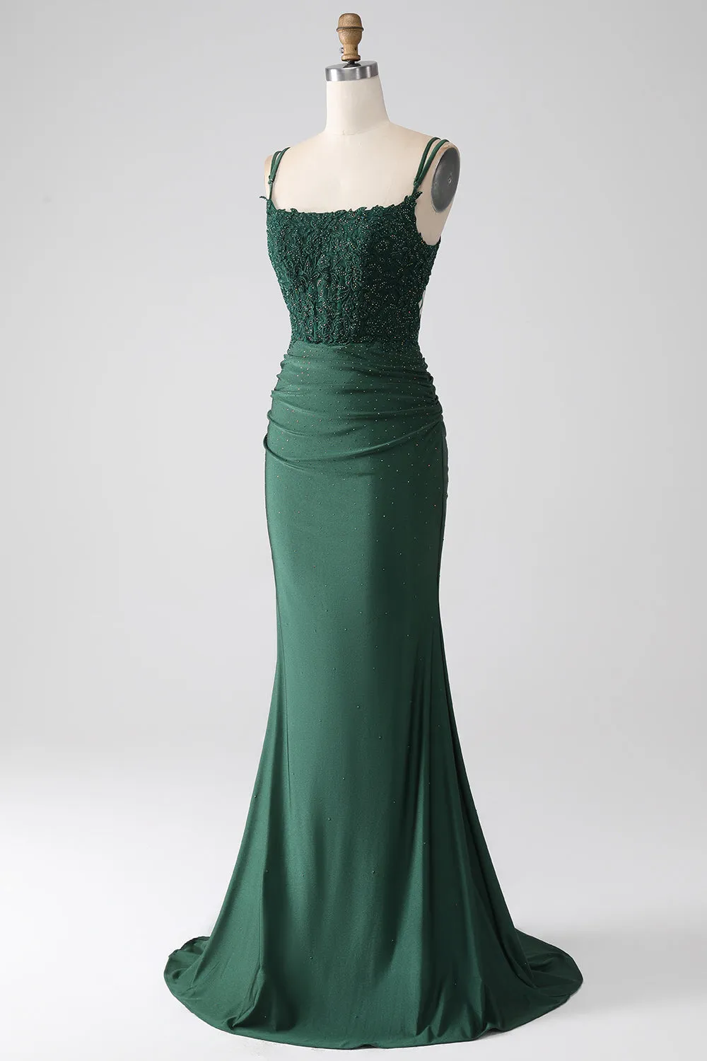 Dark Green Mermaid Spaghetti Straps Long Corset Prom Dress sold by Zapaka product image thumbnail 3