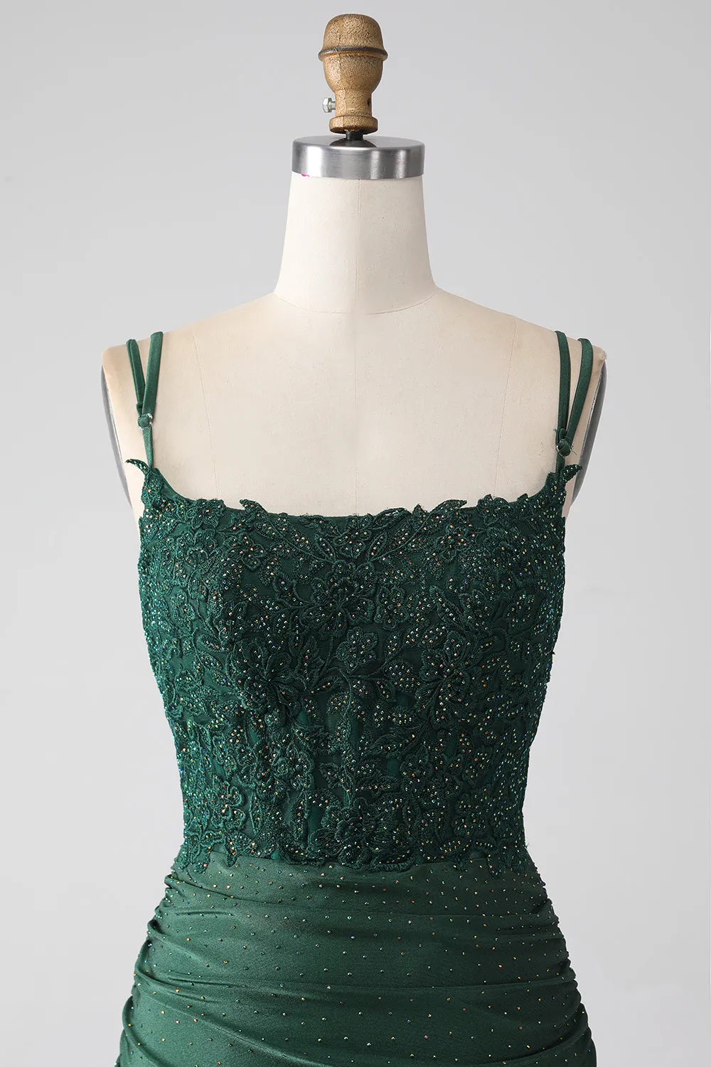 Dark Green Mermaid Spaghetti Straps Long Corset Prom Dress sold by Zapaka product image thumbnail 4
