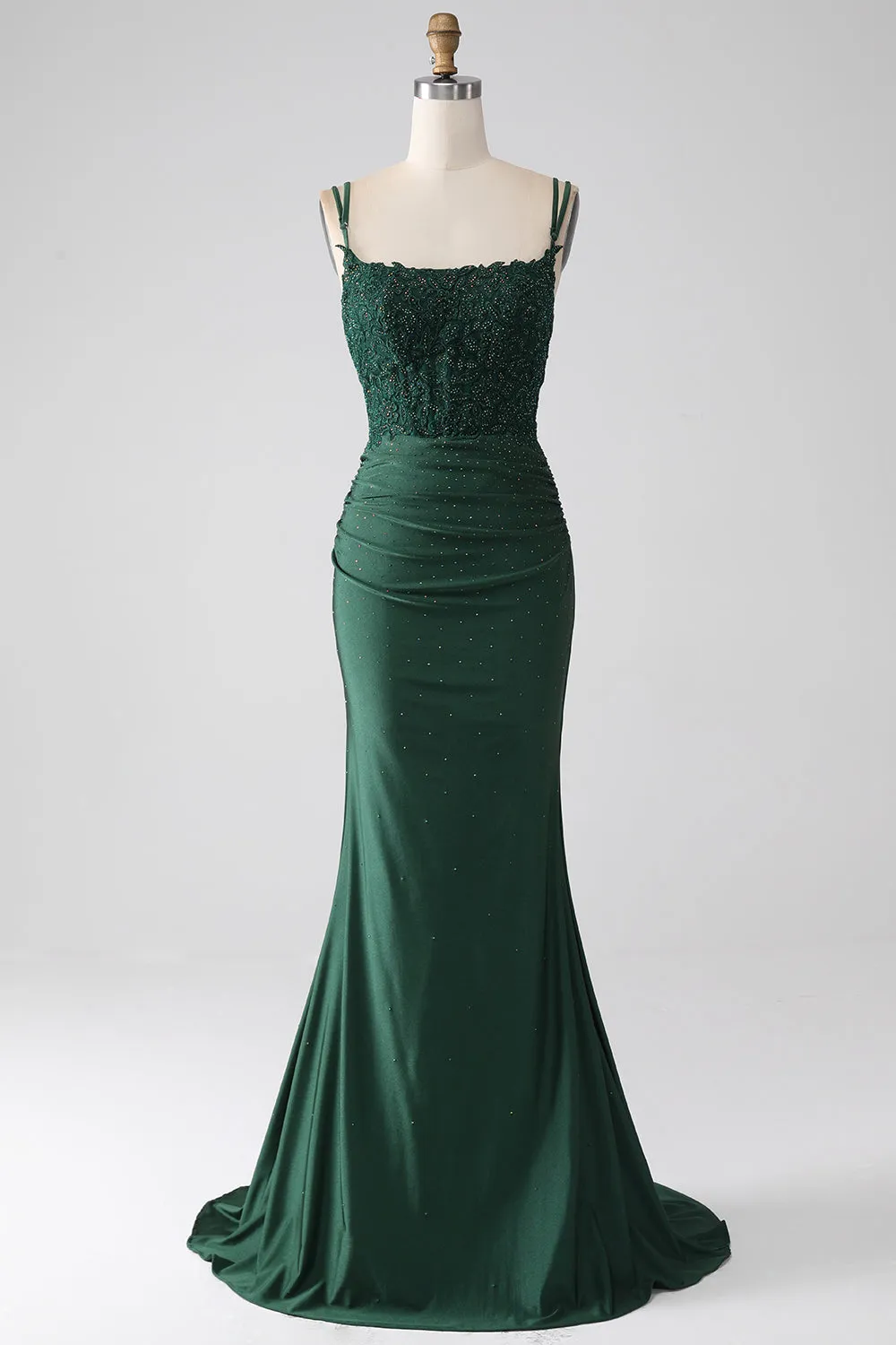 Dark Green Mermaid Spaghetti Straps Long Corset Prom Dress sold by Zapaka
