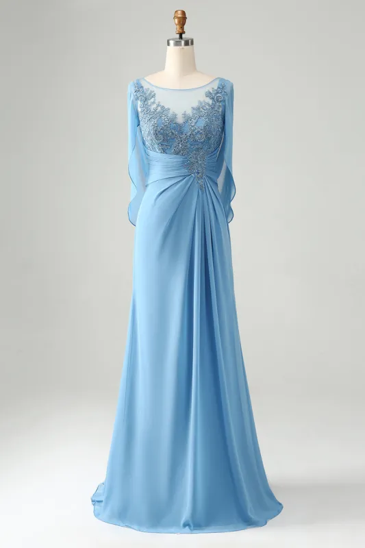 Saprkly Blue Mermaid Beaded Appliques Mother of Bride Dress with Shawl sold by Zapaka