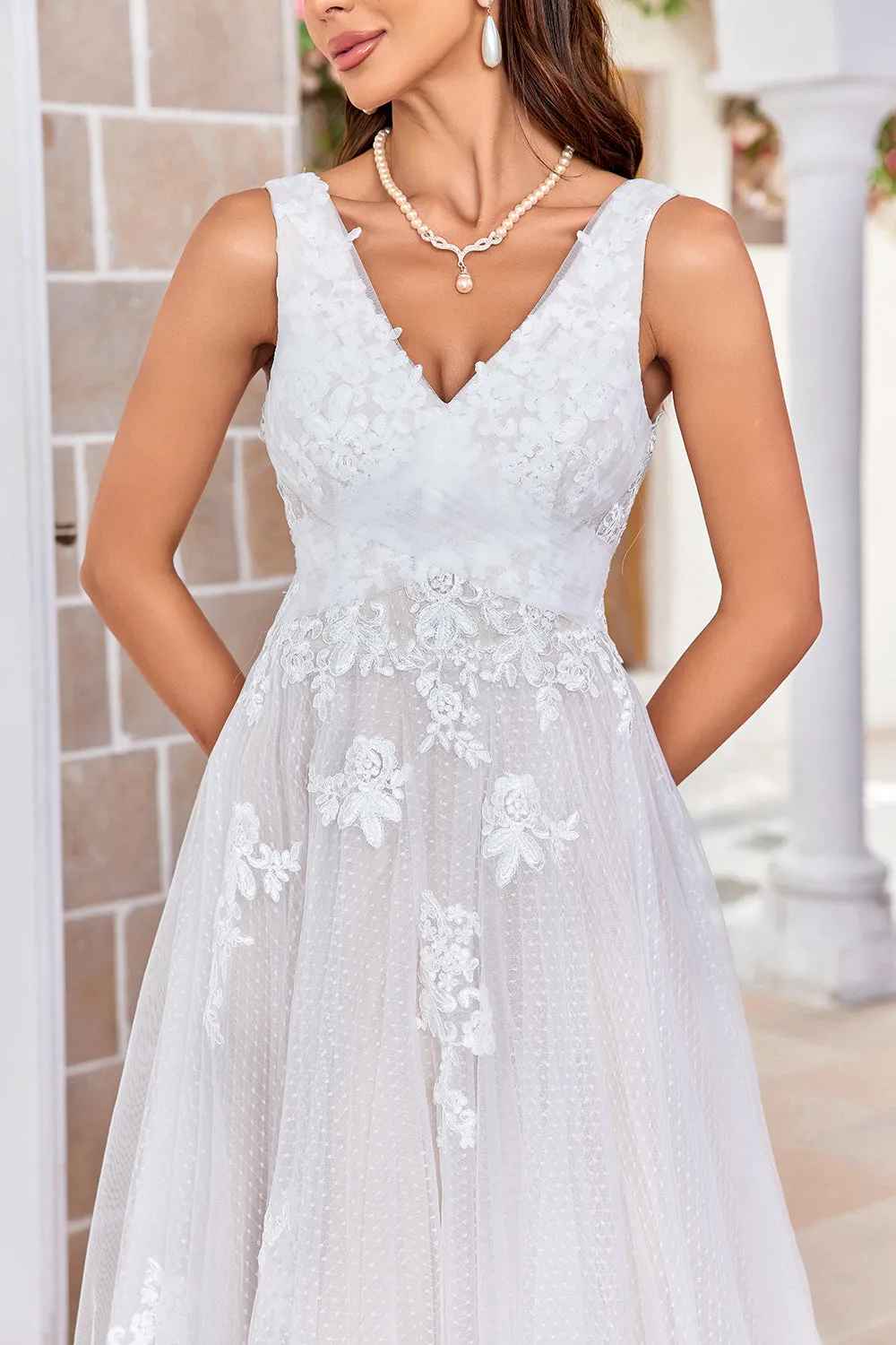 Apricot Tulle Sweep Train A Line Wedding Dress with Lace sold by Zapaka product image thumbnail 5
