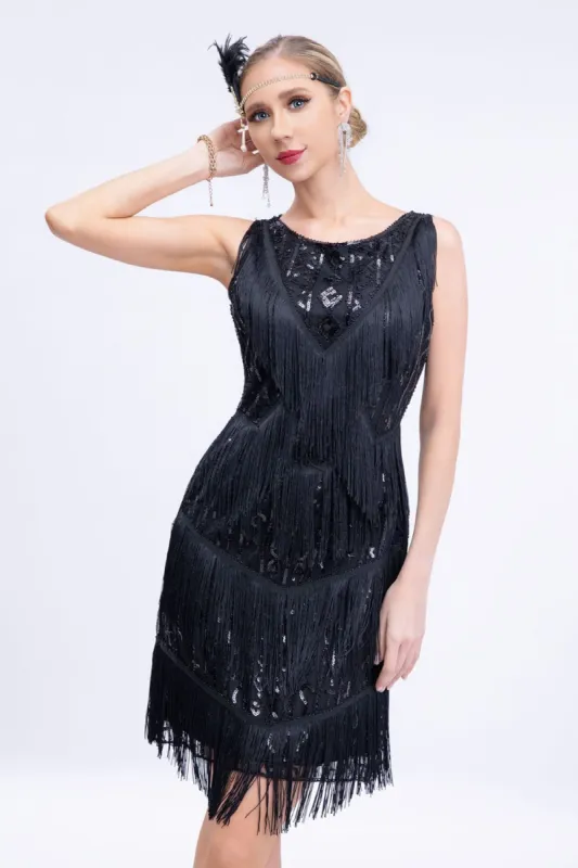 Black Sequins Gatsby Fringed Flapper Dress sold by Zapaka