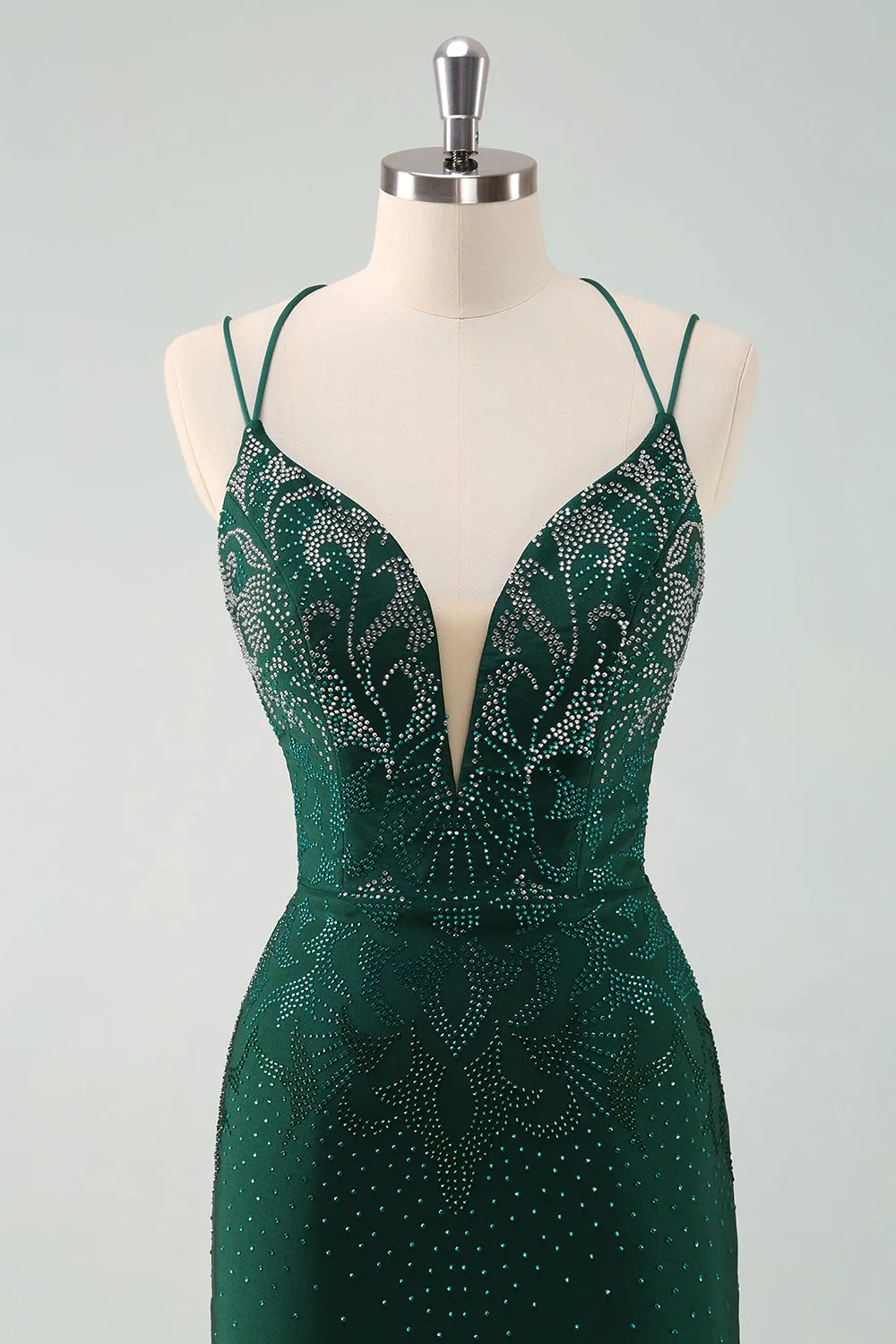 Dark Green Bodycon Spaghetti Straps Short Homecoming Dress with Beading sold by Zapaka product image thumbnail 4