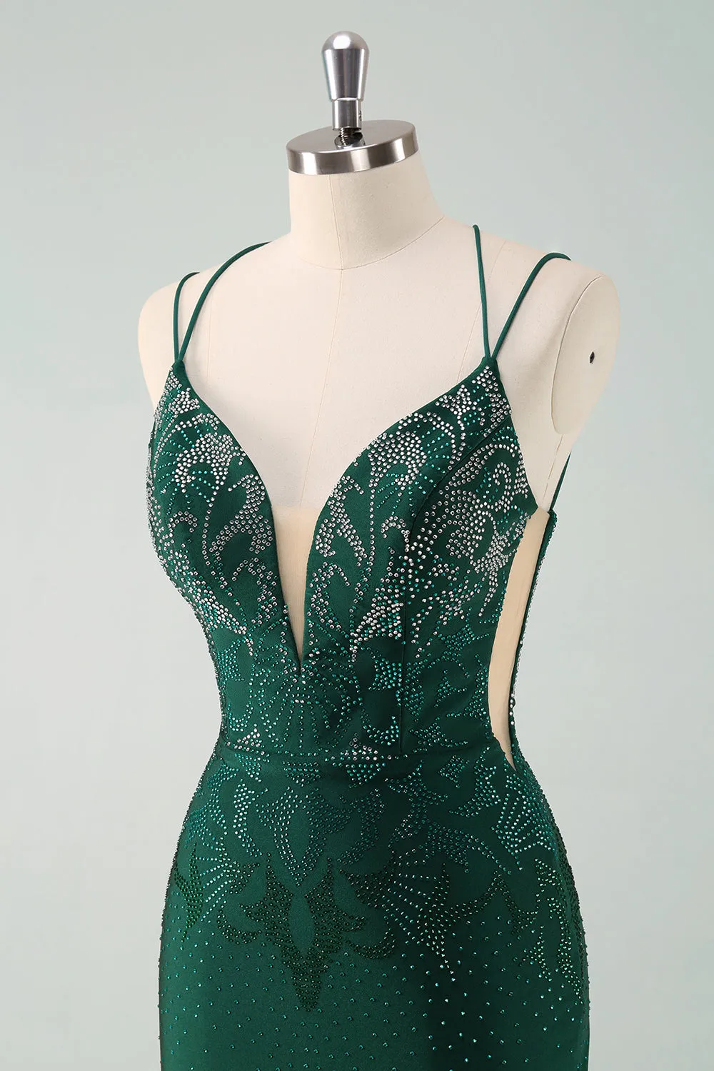 Dark Green Bodycon Spaghetti Straps Short Homecoming Dress with Beading sold by Zapaka product image thumbnail 5