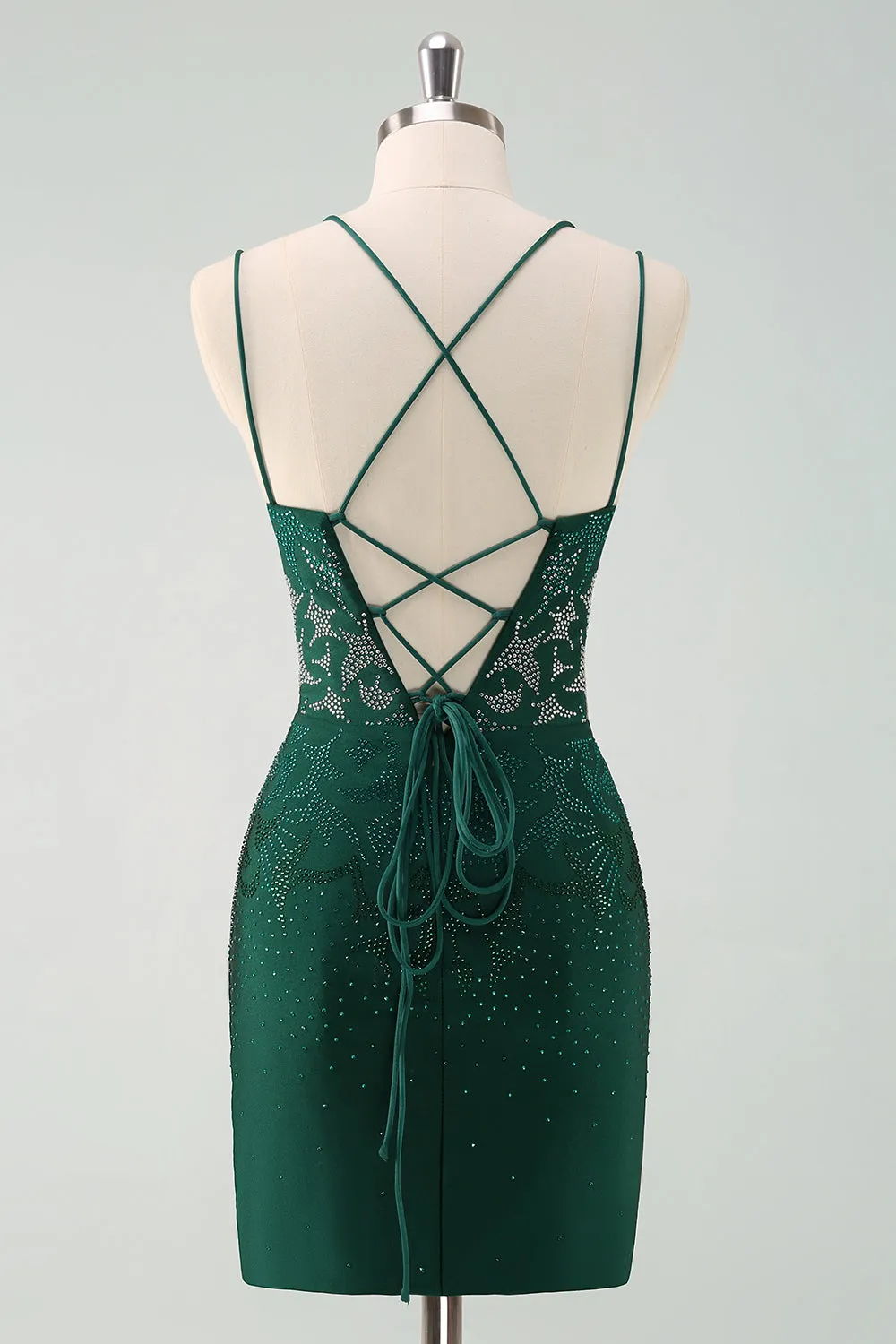 Dark Green Bodycon Spaghetti Straps Short Homecoming Dress with Beading sold by Zapaka product image thumbnail 2