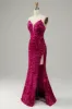 Hot Pink Strapless Sequin Prom Dress with Slit sold by Zapaka