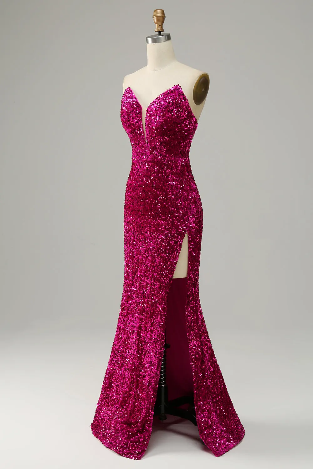 Hot Pink Strapless Sequin Long Prom Dress with Slit sold by Zapaka product image thumbnail 3