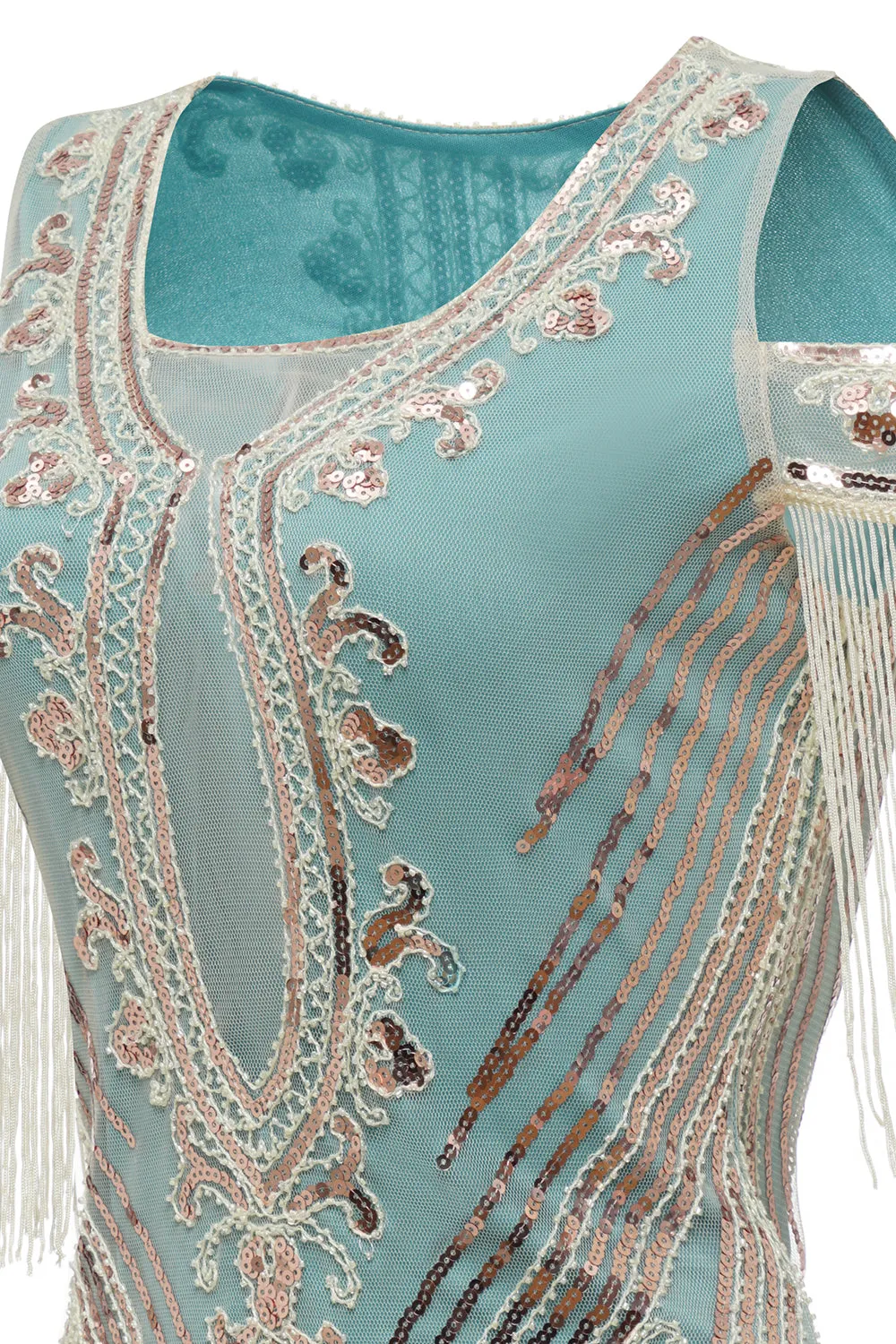 Green Sheath Off the Shoulder Sequins 1920s Dress With Tassels sold by Zapaka product image thumbnail 5