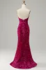 Hot Pink Strapless Sequin Prom Dress with Slit sold by Zapaka