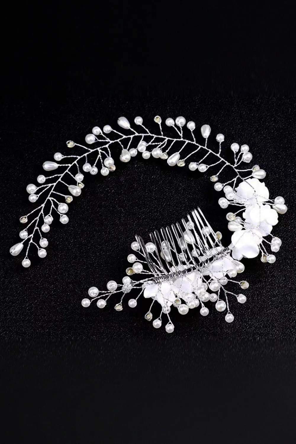 Pearl Flower Pottery Flower Har Comb Hair Bandhandmade Bride Headband sold by Zapaka product image thumbnail 4
