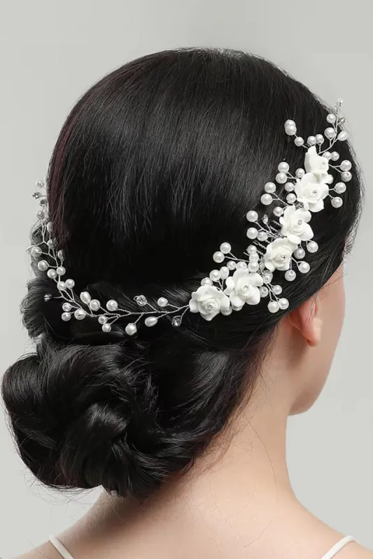 Pearl Flower Pottery Flower Har Comb Hair Bandhandmade Bride Headband sold by Zapaka