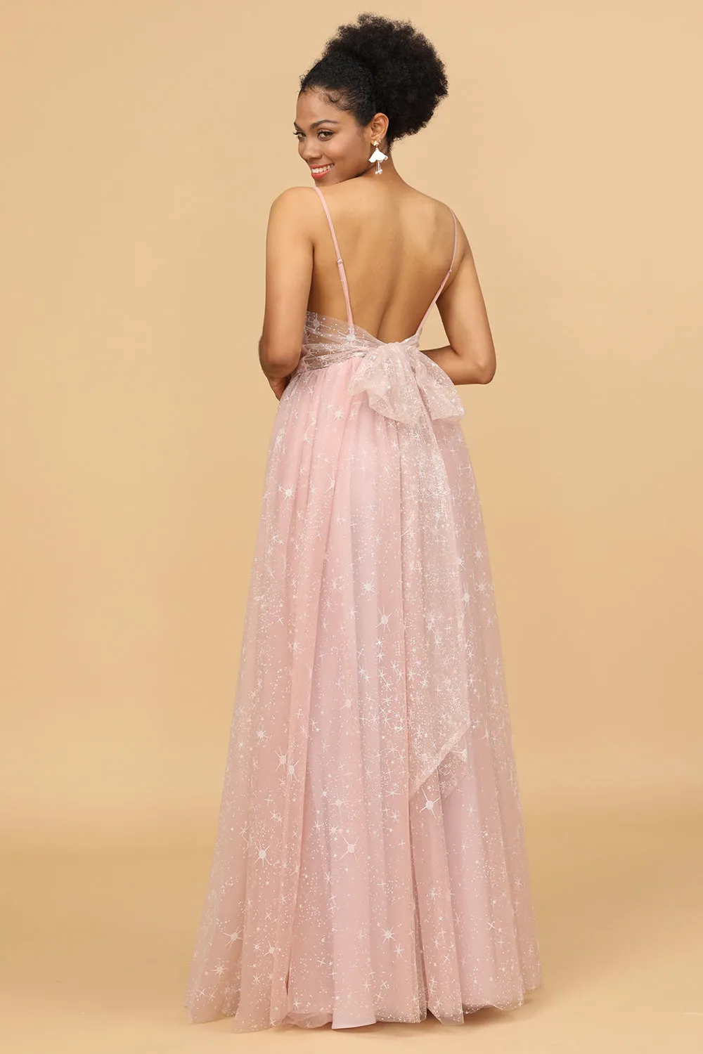 A Line Spaghetti Straps Blush Long Bridesmaid Dress sold by Zapaka product image thumbnail 2