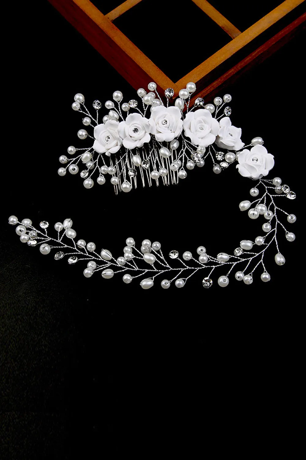 Pearl Flower Pottery Flower Har Comb Hair Bandhandmade Bride Headband sold by Zapaka product image thumbnail 2