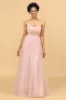 A Line Spaghetti Straps Blush Long Bridesmaid Dress sold by Zapaka