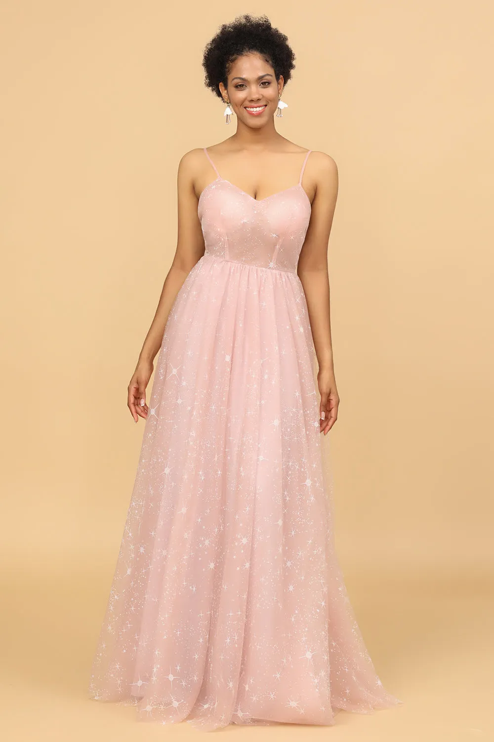 A Line Spaghetti Straps Blush Long Bridesmaid Dress sold by Zapaka product image thumbnail 3