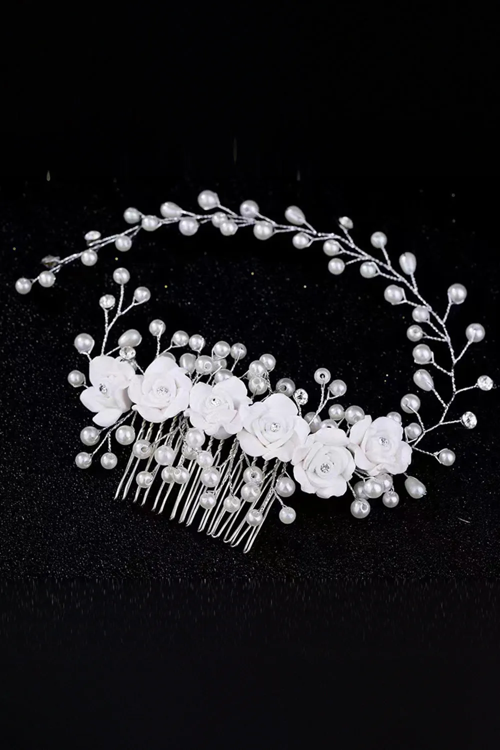 Pearl Flower Pottery Flower Har Comb Hair Bandhandmade Bride Headband sold by Zapaka product image thumbnail 3