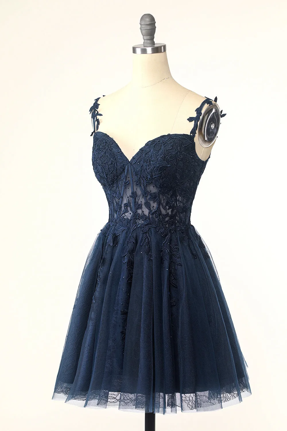 Navy Spaghetti Straps Short Homecoming Dress with Appliques sold by Zapaka product image thumbnail 3