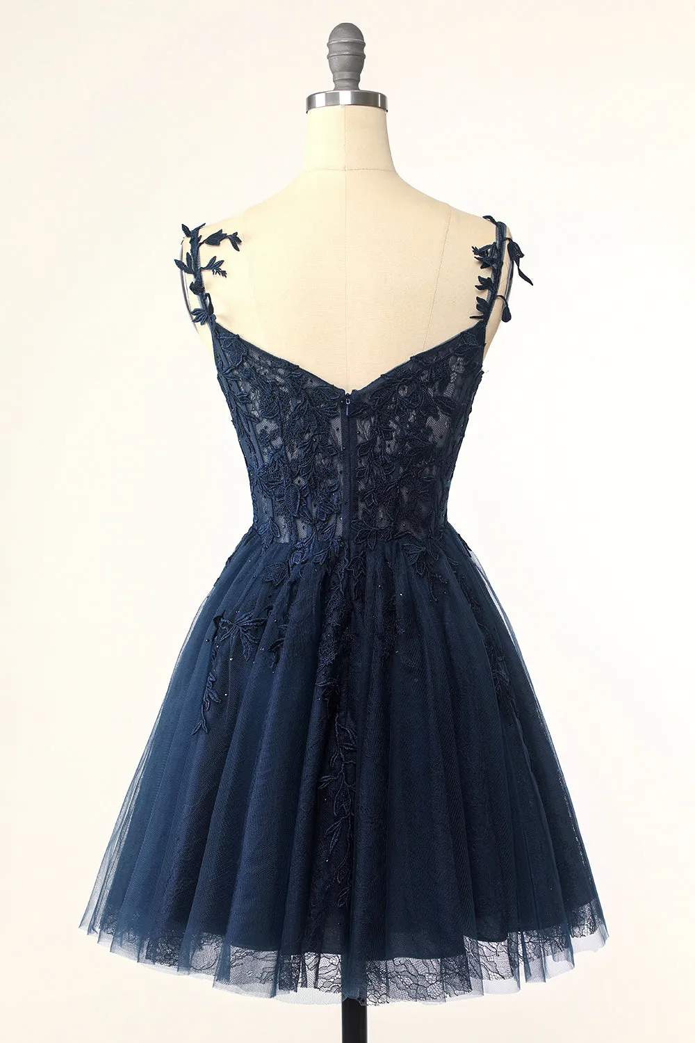 Navy Spaghetti Straps Short Homecoming Dress with Appliques sold by Zapaka product image thumbnail 2