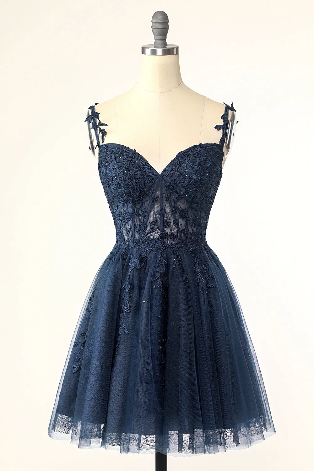 Navy Spaghetti Straps Short Homecoming Dress with Appliques sold by Zapaka