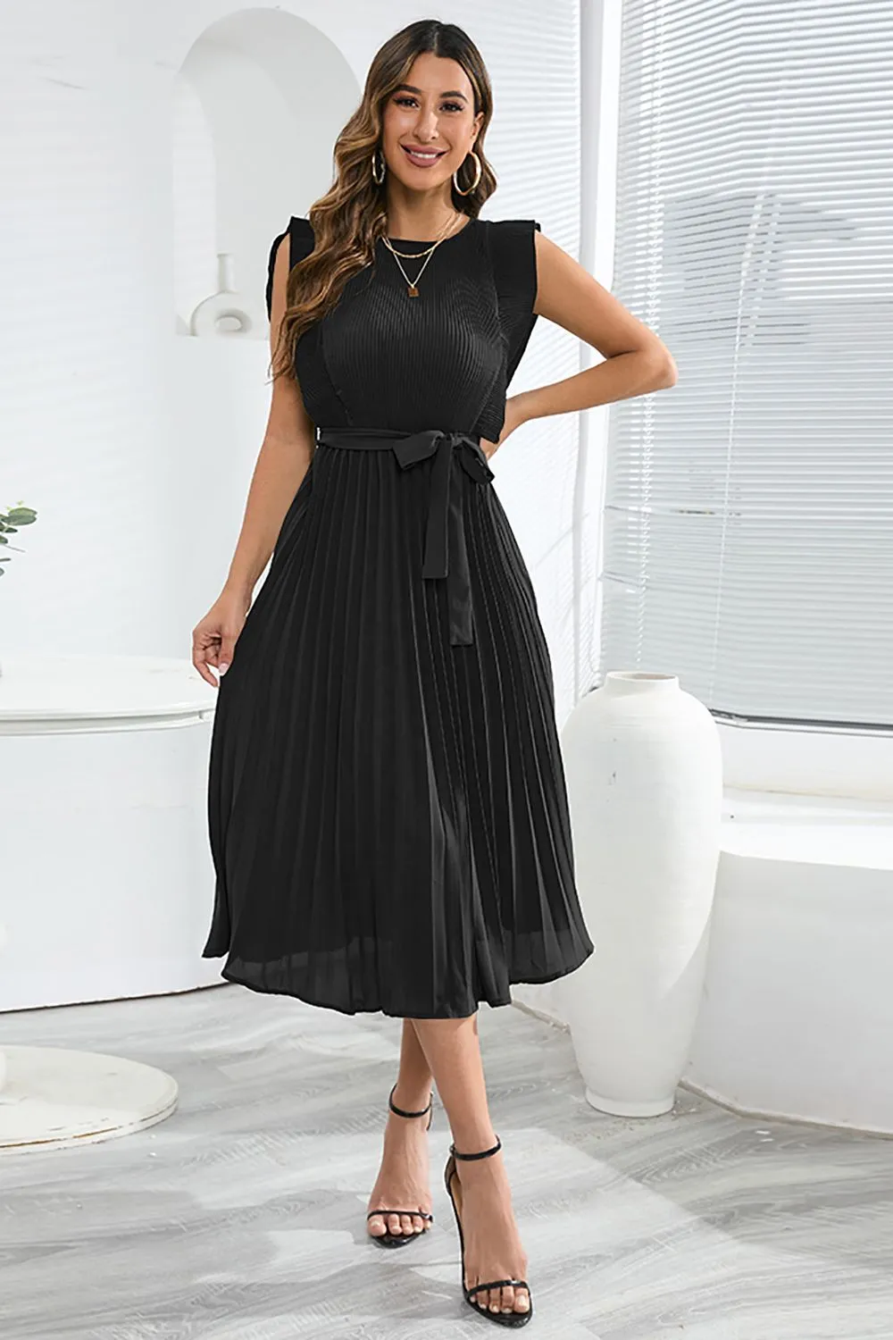A-Line Sleeveless Black Casual Dress sold by Zapaka