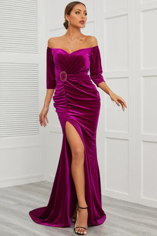 Mermaid Off the Shoulder Prom Dress with Split Front sold by Zapaka