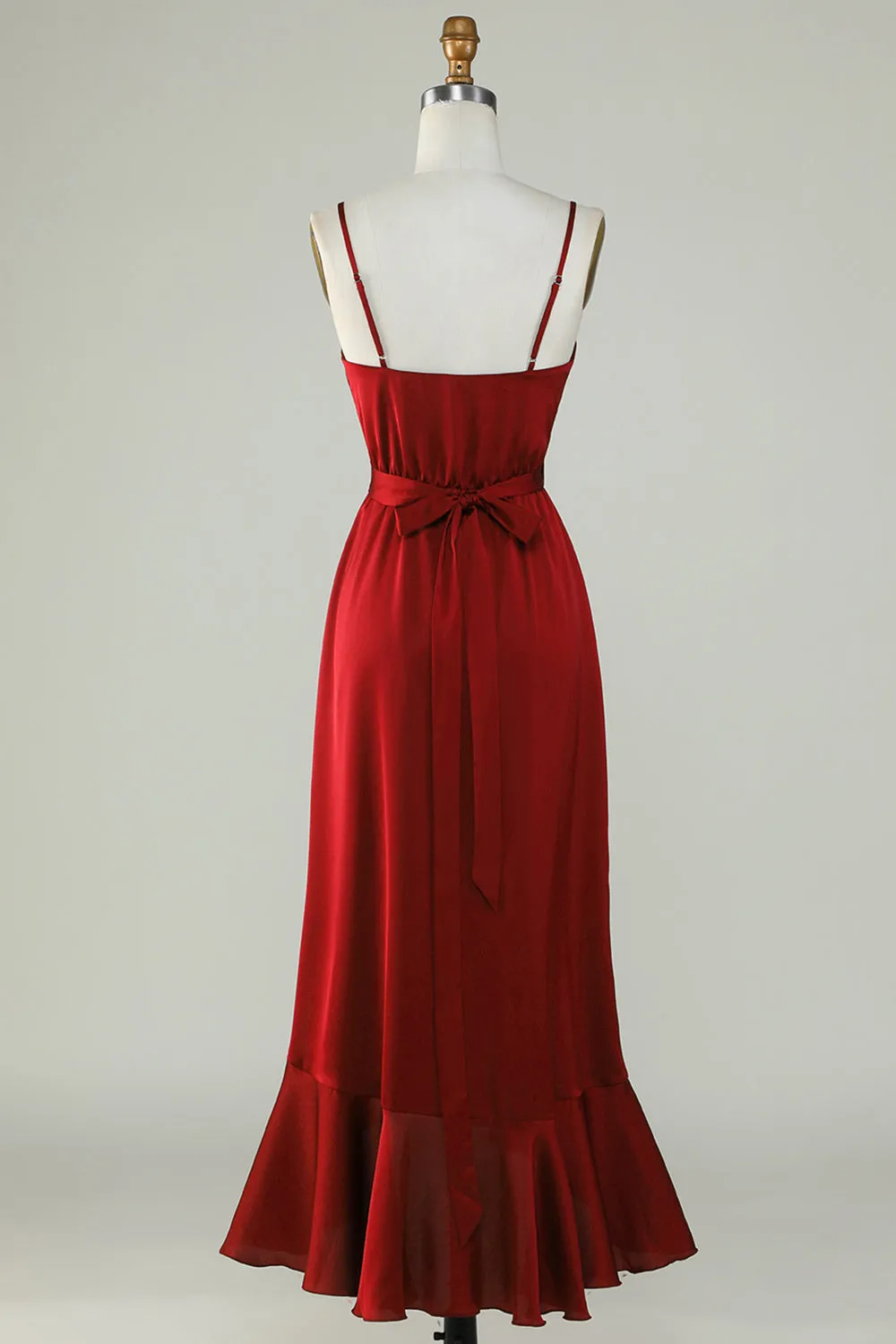 Spaghetti Straps Burgundy Bridesmaid Dress with Ruffles sold by Zapaka product image thumbnail 2