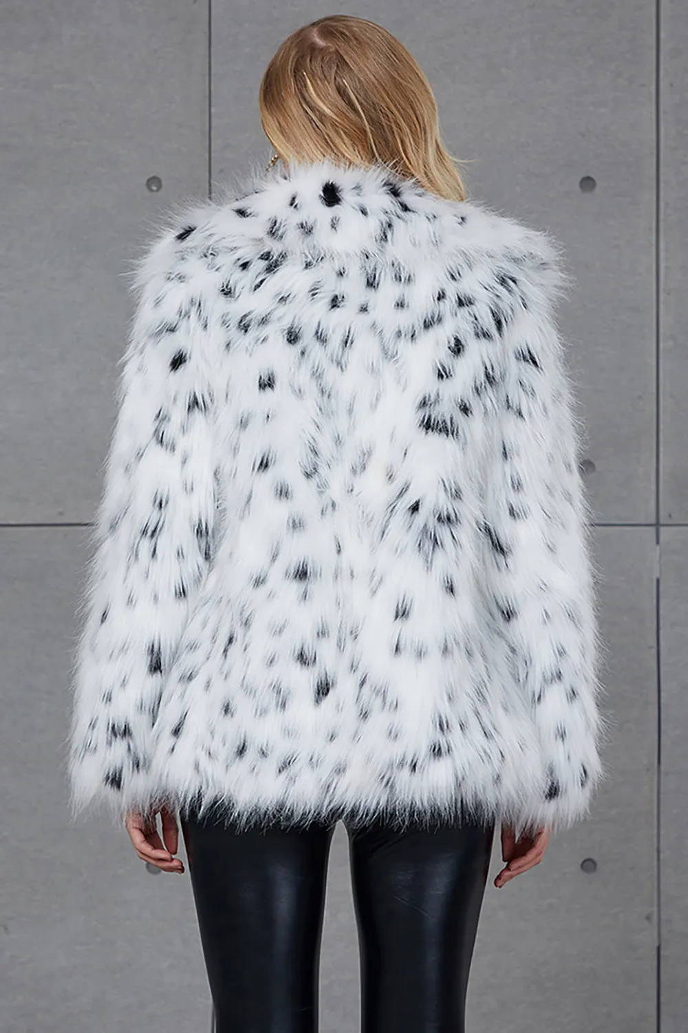 White Leopard Print Lapel Neck Faux Fur Women Coat sold by Zapaka product image thumbnail 2