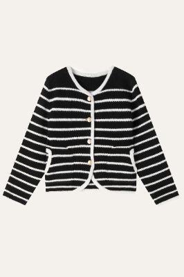 Black Striped Cropped Cardigan Sweater With Buttons sold by Zapaka