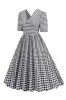 Black Plaid V-Neck Short Sleeves 1950s Dress sold by Zapaka