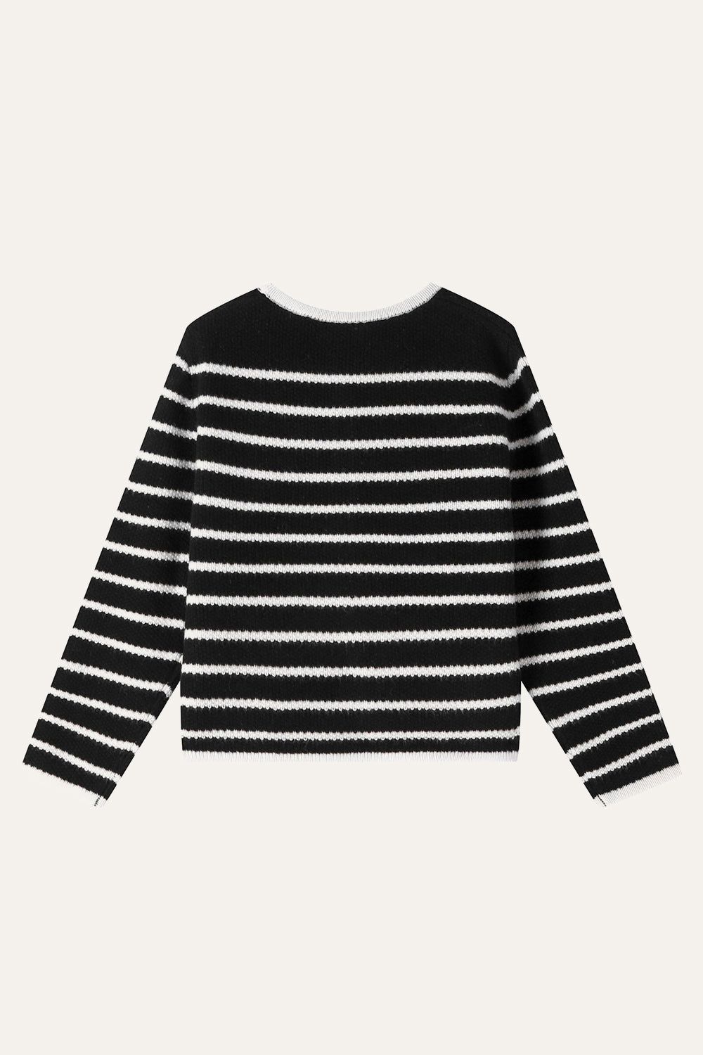 Black Striped Cropped Cardigan Sweater With Buttons sold by Zapaka product image thumbnail 2
