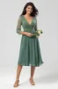 Keeper of My Heart A Line V-Neck Eucalyptus Bridesmaid Dress with Long Sleeves sold by Zapaka