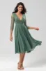 Keeper of My Heart A Line V-Neck Eucalyptus Bridesmaid Dress with Long Sleeves sold by Zapaka