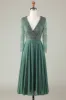 Keeper of My Heart A Line V-Neck Eucalyptus Bridesmaid Dress with Long Sleeves sold by Zapaka