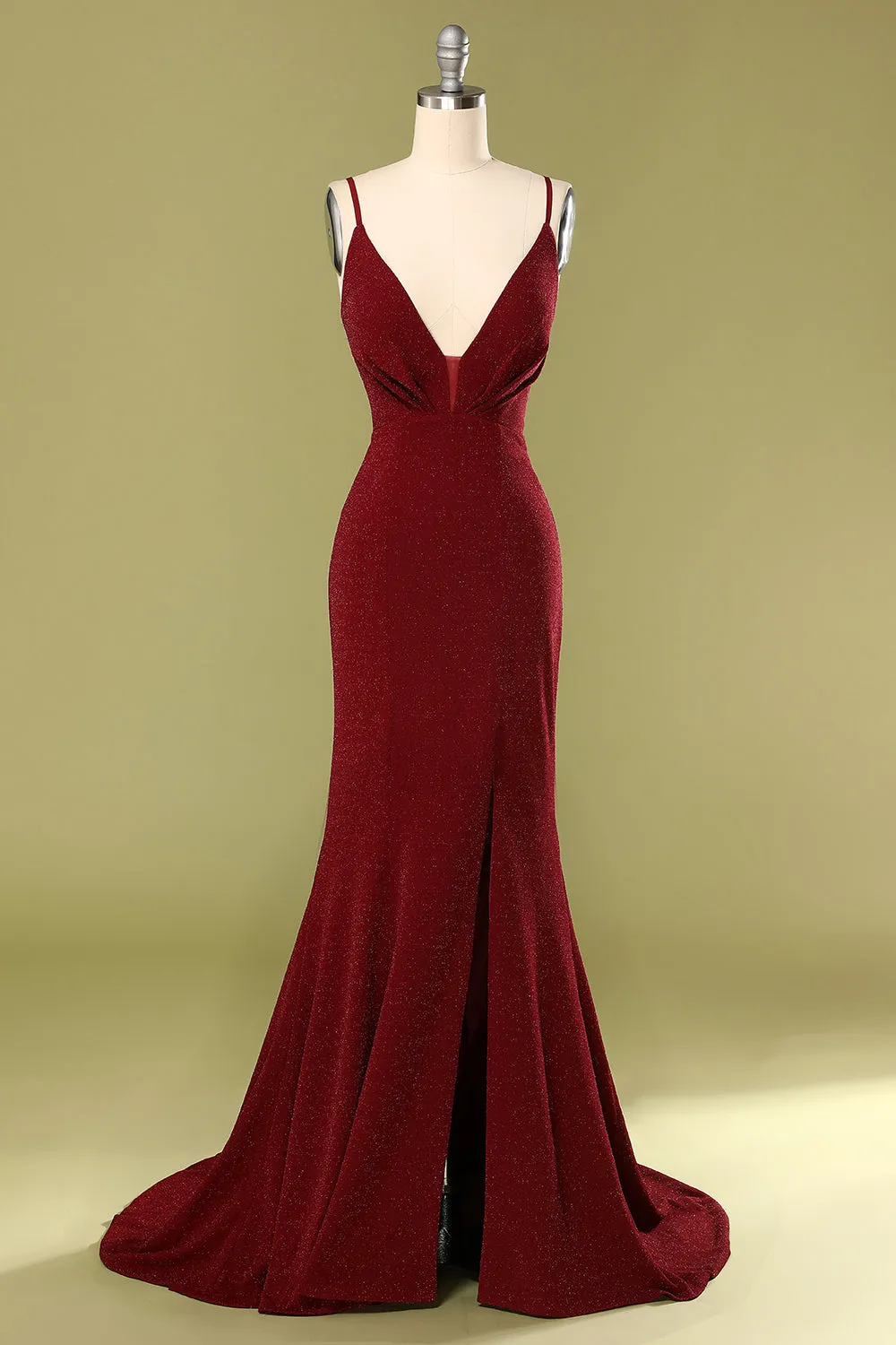 Burgundy V-neck Evening Dress sold by Zapaka product image thumbnail 3