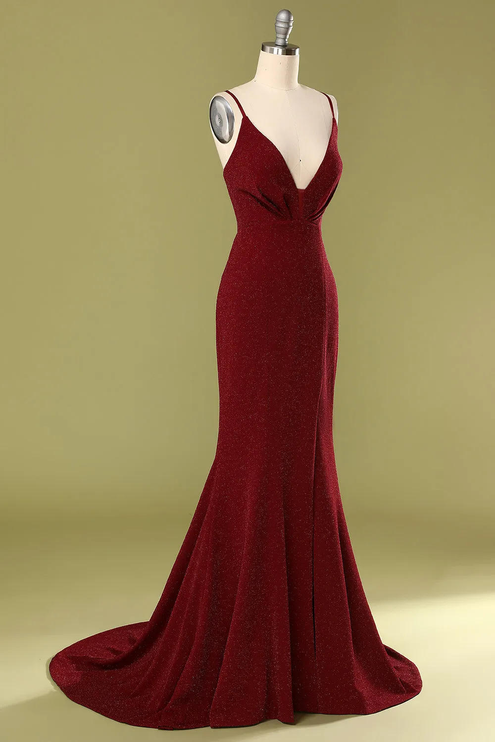 Burgundy V-neck Evening Dress sold by Zapaka product image thumbnail 4