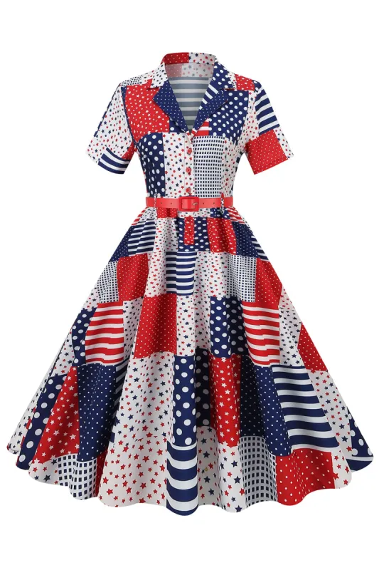 Independence Day Flag Print Vintage Dress sold by Zapaka