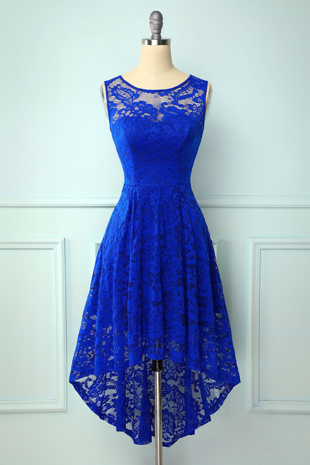 Blue High Low Lace Party Dress sold by Zapaka