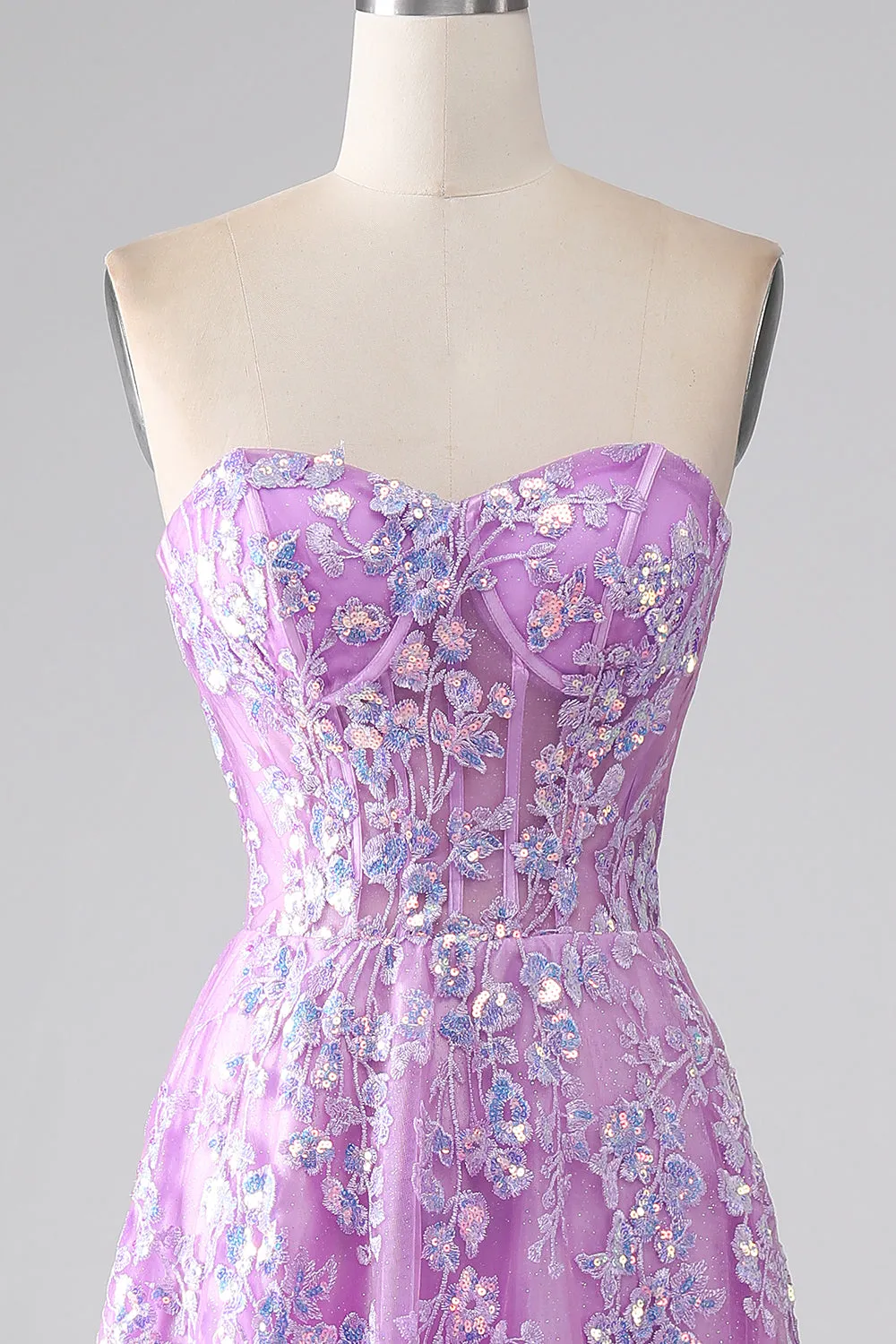 Purple A-Line Strapless Corset Prom Dress with Appliques sold by Zapaka product image thumbnail 4
