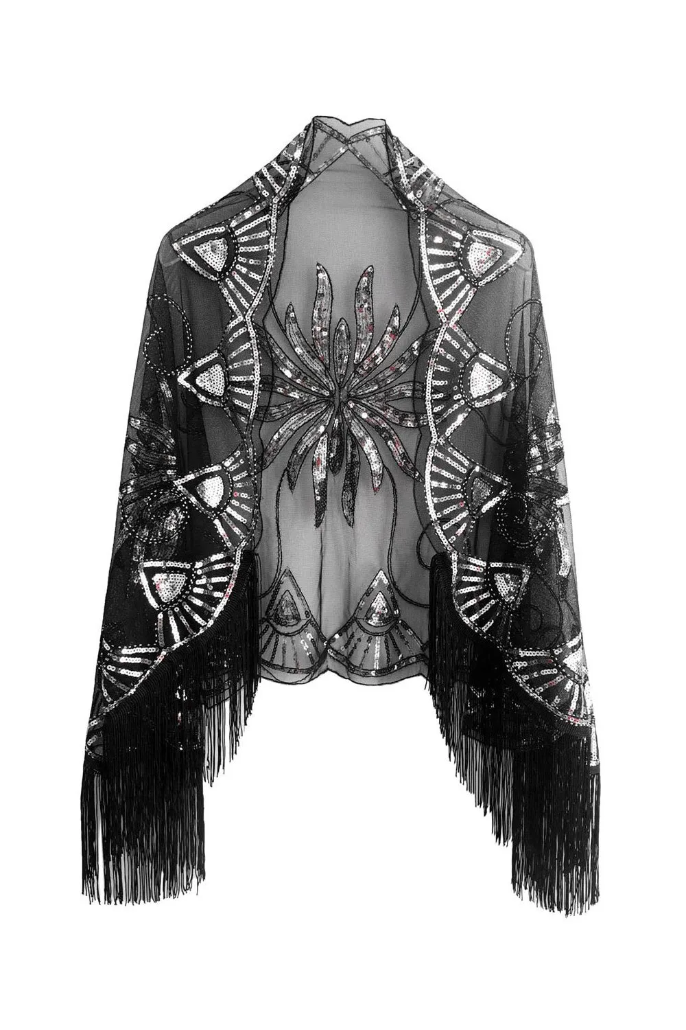 Black Golden Sequined 1920s Cape With Fringes sold by Zapaka product image thumbnail 5