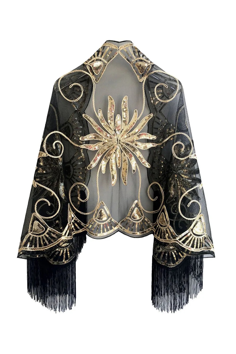Black Golden Sequined 1920s Cape With Fringes sold by Zapaka product image thumbnail 2