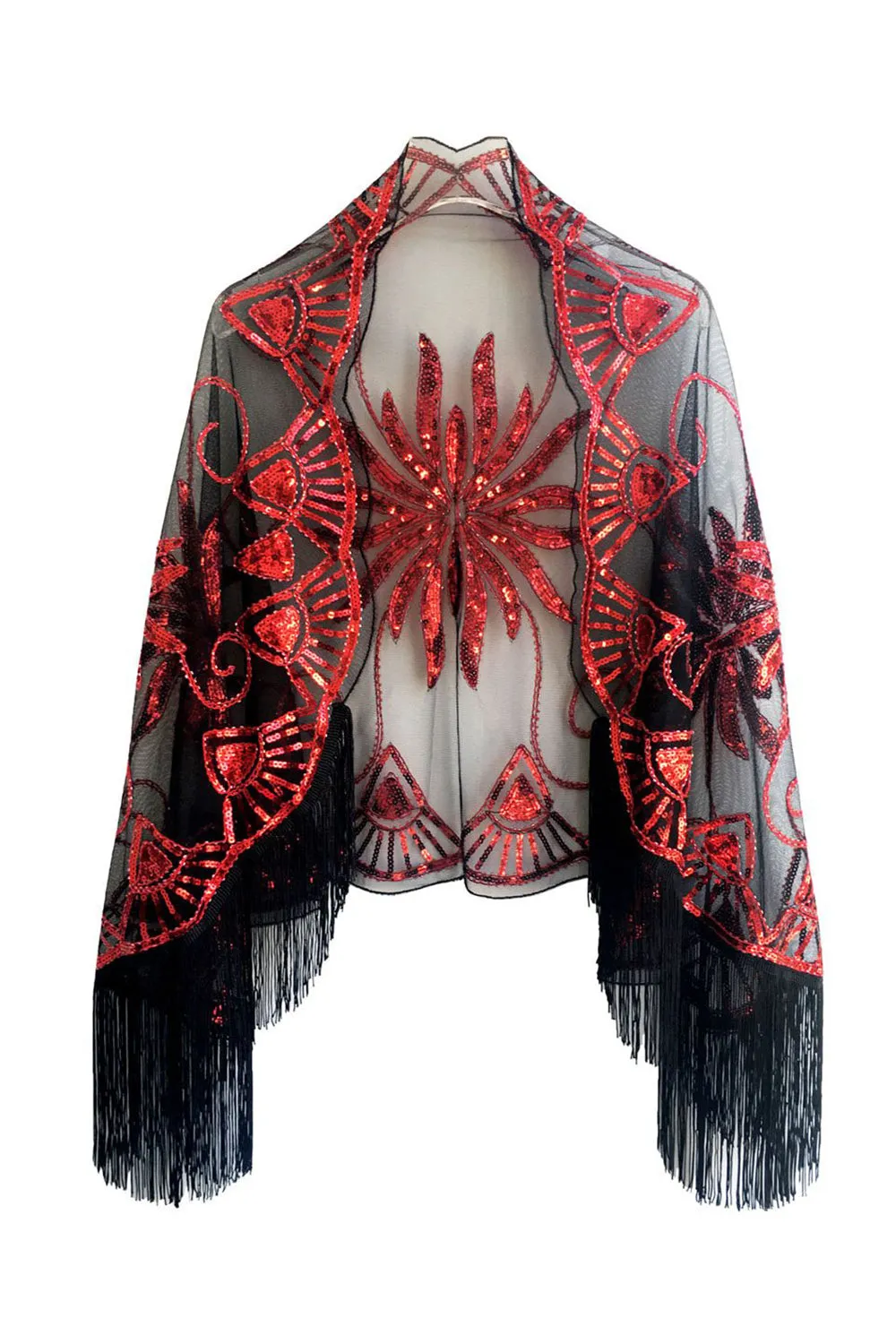Black Golden Sequined 1920s Cape With Fringes sold by Zapaka product image thumbnail 3