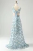White Blue Flower A Line Ruffled High-Low Wedding Guest Dress sold by Zapaka