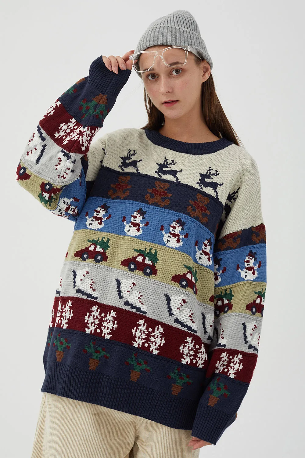 Retro Loose Christmas Element Sweater sold by Zapaka
