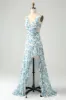 White Blue Flower A Line Ruffled High-Low Wedding Guest Dress sold by Zapaka