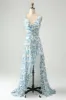 White Blue Flower A Line Ruffled High-Low Wedding Guest Dress sold by Zapaka