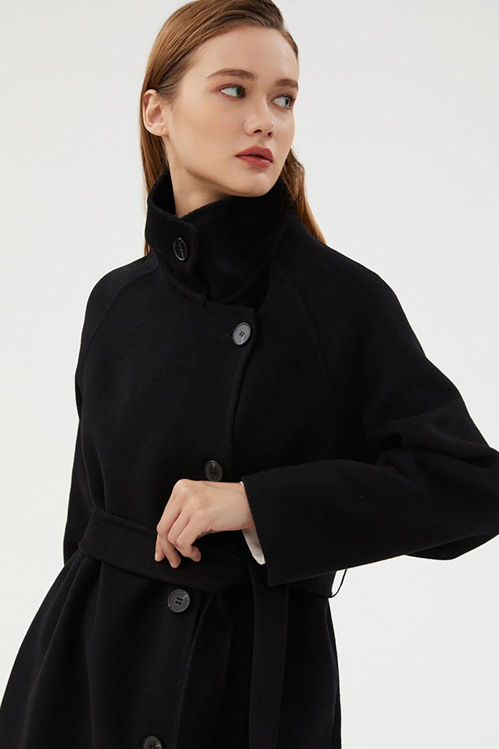 Black Long Double-sided Woolen Coat with Lapels sold by Zapaka product image thumbnail 4