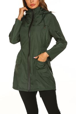 Casual Slim Zipper Long Sleeve Army Green Bomber Jacket Waterproof Coat sold by Zapaka